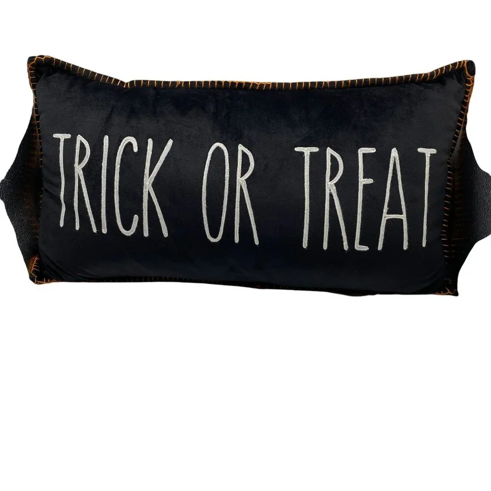 Stratford home velour Trick or Treat halloween pillow decor plush black spell ou